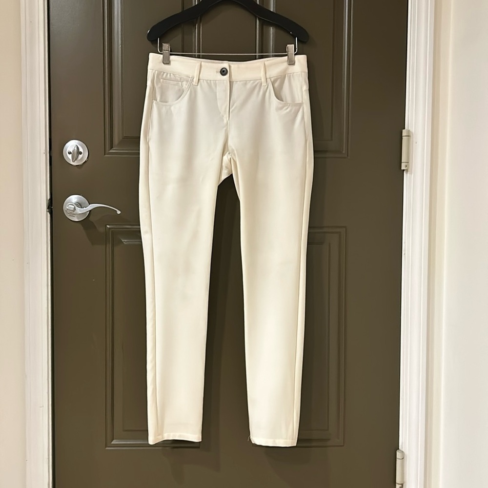 Brunello Cucinelli virgin wool stretchy denim.  Very comfortable to wear.